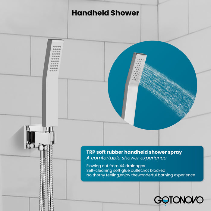 gotonovo Rain Shower System Ceiling Mount 12 Inch Shower Head with Handheld Spray Luxury High Pressure Shower Combo Set Rough-in Valve and Shower Trim Included Dual Function