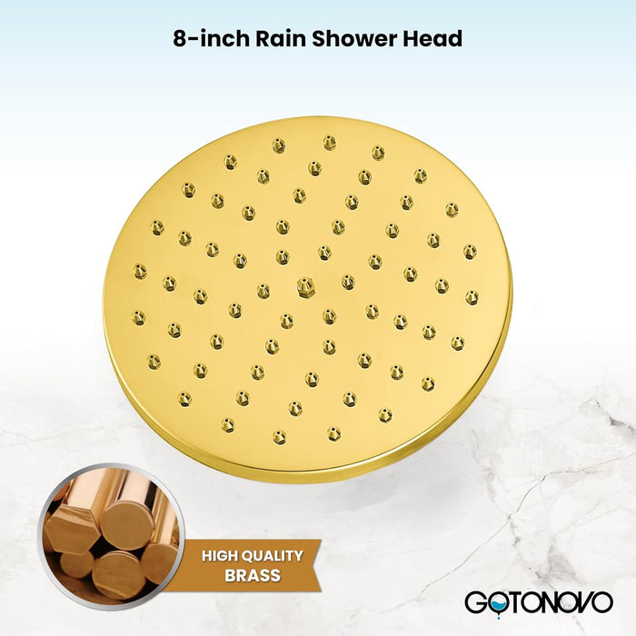Gotonovo 8-inch Rainfall Round Shower Head Iron Nozzle High Pressure High Flow Adjustable Swivel Ball Metal Replacement For Bathroom Shower Heads