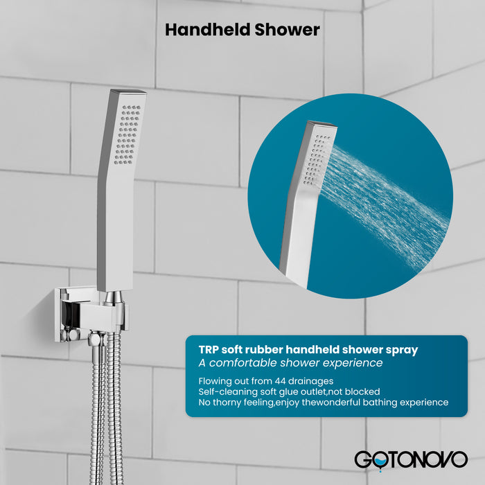 gotonovo Rain Shower System Ceiling Mount 12 Inch Shower Head with Handheld Spray Luxury High Pressure Shower Combo Set Rough-in Valve and Shower Trim Included Dual Function