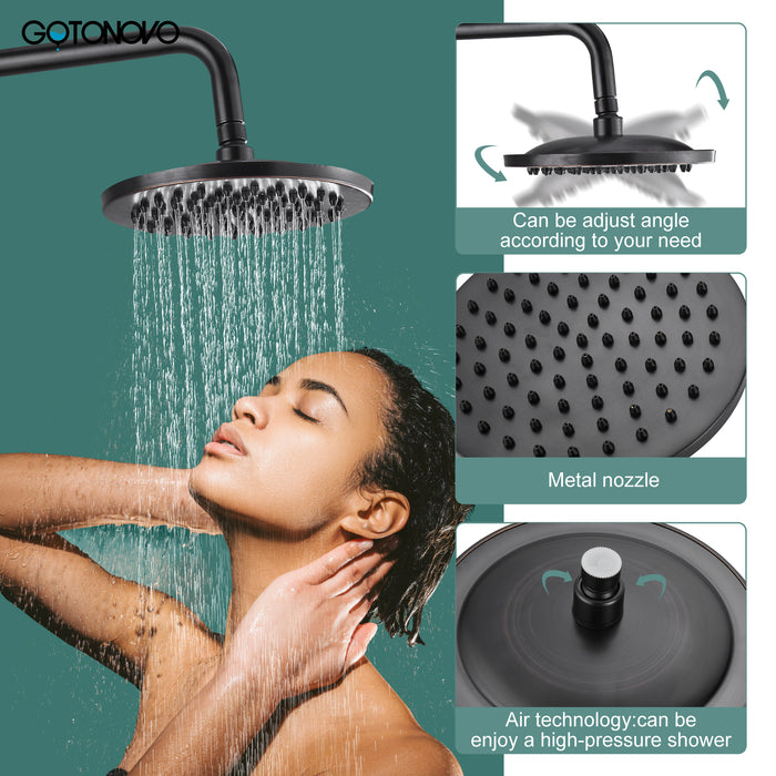 gotonovo Exposed Pipe Shower Kit 8” Rainfall Shower Head System Set One Handle with Hand Held Spray Bathroom Shower Faucet Adjustable Showerhead Bar
