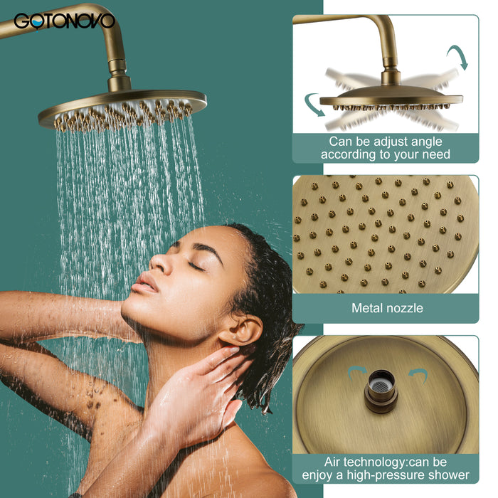 gotonovo Exposed Pipe Shower Kit 8” Rainfall Shower Head System Set One Handle with Hand Held Spray Bathroom Shower Faucet Adjustable Showerhead Bar