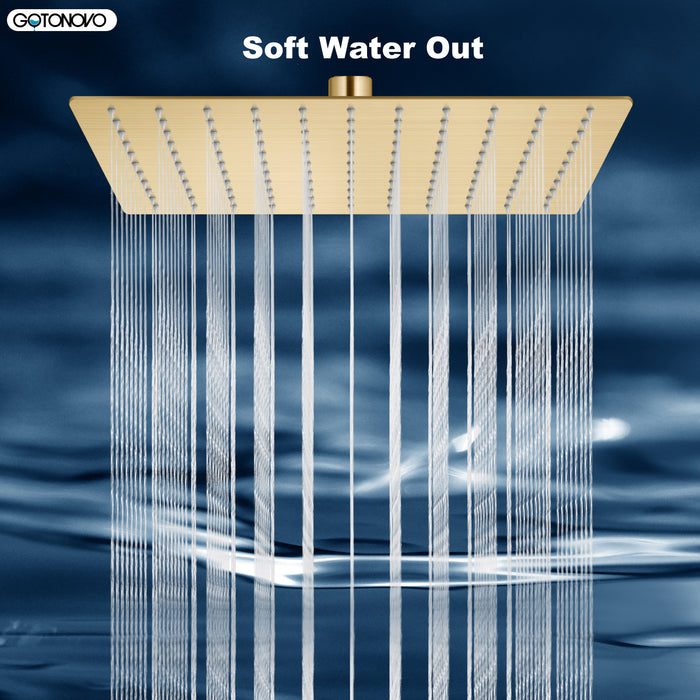 gotonovo Rainfall Shower Head 10 Inch Stainless Steel Square Rainfall  High Pressure Bath Rain Showerhead 1/16" Ultra Thin Waterfall Full Body Coverage with Silicone Nozzle