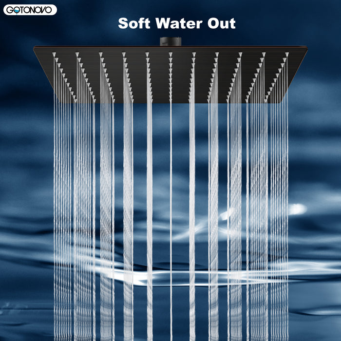 gotonovo Rainfall Shower Head 10 Inch Stainless Steel Square Rainfall  High Pressure Bath Rain Showerhead 1/16" Ultra Thin Waterfall Full Body Coverage with Silicone Nozzle