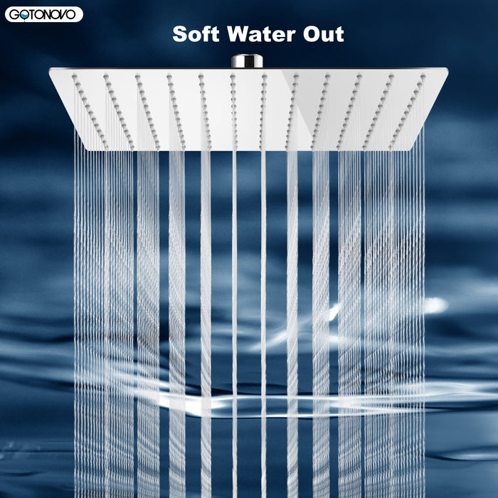 gotonovo Rainfall Shower Head 10 Inch Stainless Steel Square Rainfall  High Pressure Bath Rain Showerhead 1/16" Ultra Thin Waterfall Full Body Coverage with Silicone Nozzle