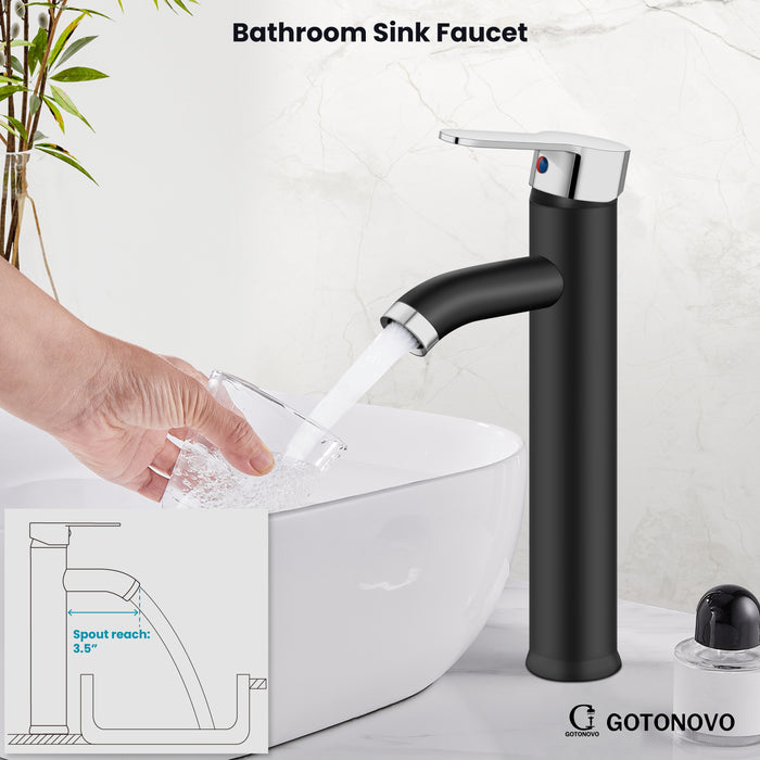 gotonovo Bathroom Sink Faucet 1 Handle Single Hole Deck Mount Tall type Faucet with Pop Up Drain Combo