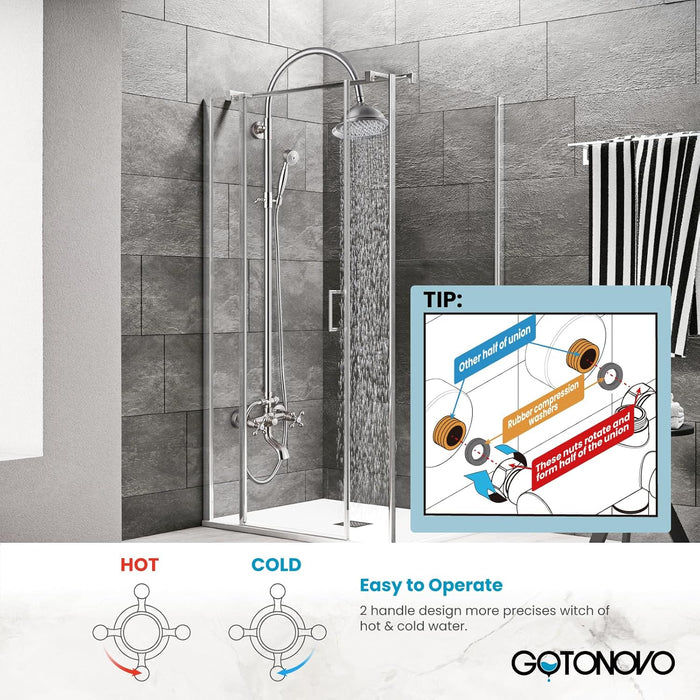 gotonovo Bathroom Classic Exposed Shower Faucet Wall Mount Shower System 8 Inch Luxurious Rainfall Shower Head Set with Tub Spout and Handheld Spray Double Cross Handles
