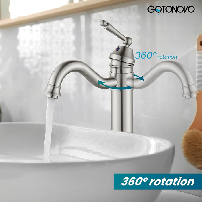 Brass Single Handle Bathroom Sink Faucet Brass Long Reach Bathroom Faucet Mixer Tap with Pop Up Drain Included Hot and Cold Water Hose