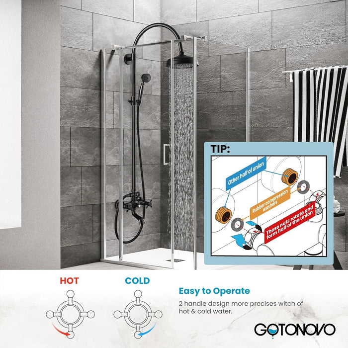 gotonovo Exposed Bathroom Shower System Classic Shower Kit 8 Inch Luxurious Rainfall Shower Head Handheld Spray Tub Filler Brass Pipe 3-Function Wall Mount Double Cross Knobs