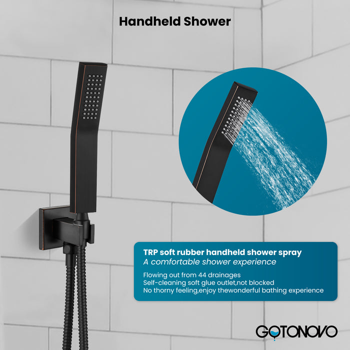 gotonovo Rain Shower System Ceiling Mount 12 Inch Shower Head with Handheld Spray Luxury High Pressure Shower Combo Set Rough-in Valve and Shower Trim Included Dual Function