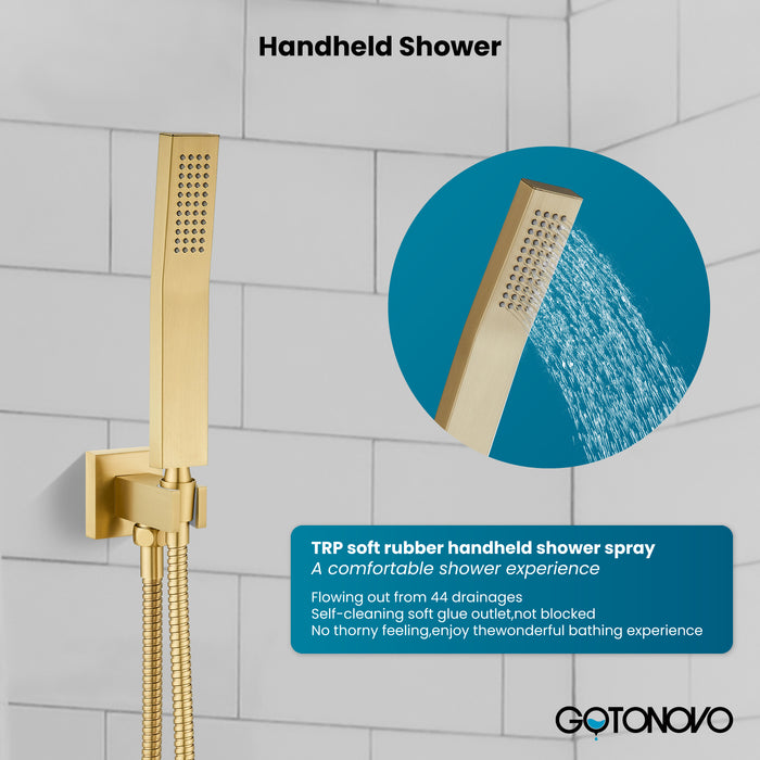 gotonovo Rain Shower System Ceiling Mount 12 Inch Shower Head with Handheld Spray Luxury High Pressure Shower Combo Set Rough-in Valve and Shower Trim Included Dual Function