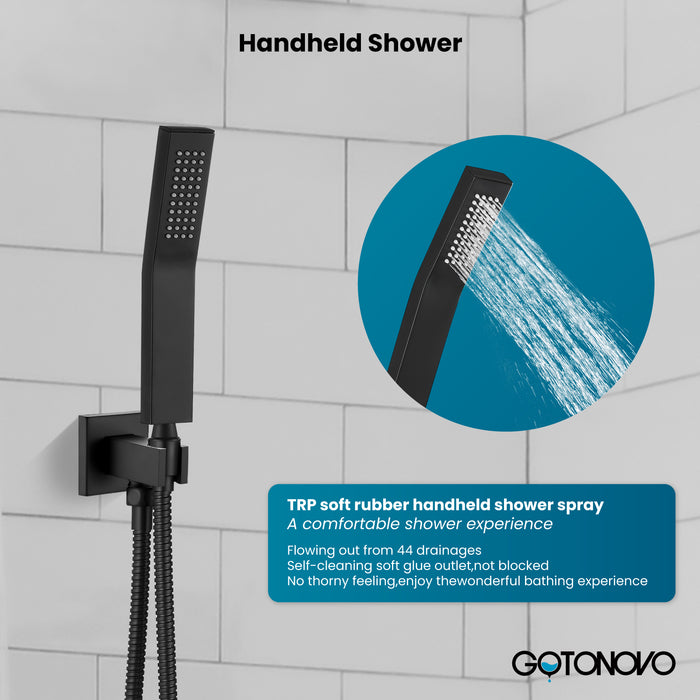 gotonovo Rain Shower System Ceiling Mount 12 Inch Shower Head with Handheld Spray Luxury High Pressure Shower Combo Set Rough-in Valve and Shower Trim Included Dual Function