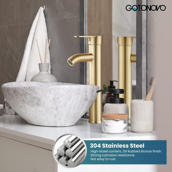 gotonovo Bathroom Vessel Sink Faucet Single Handle Lavatory Vanity Mixer Tap Tall Spout Single Hole
