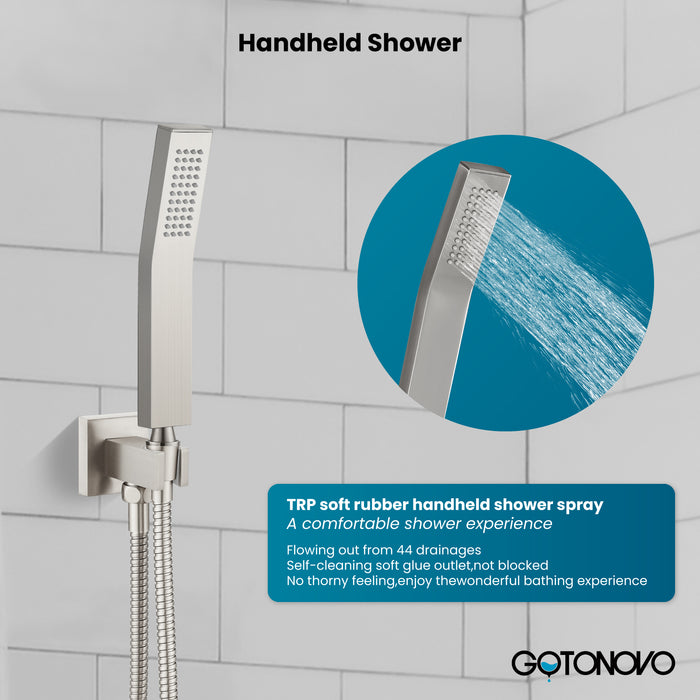 gotonovo Rain Shower System Ceiling Mount 12 Inch Shower Head with Handheld Spray Luxury High Pressure Shower Combo Set Rough-in Valve and Shower Trim Included Dual Function