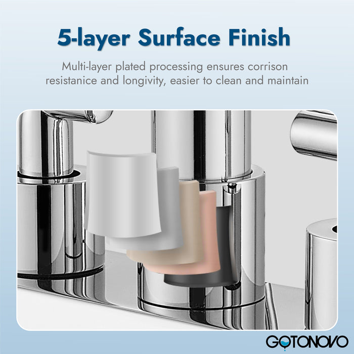 4 Inch Centerset Bathroom Sink Faucet Stainless Steel Deck Mount Double Handles Swivel Spout Mixer Tap with Pop-up Drain Lavatory Bathroom Vanity Faucets