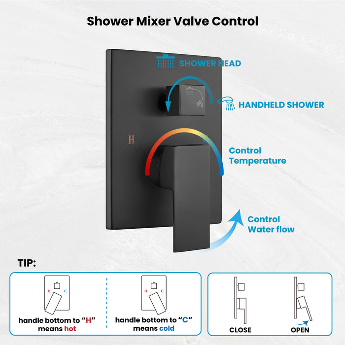 gotonovo Rain Shower System Ceiling Mount 12 Inch Shower Head with Handheld Spray Luxury High Pressure Shower Combo Set Rough-in Valve and Shower Trim Included Dual Function