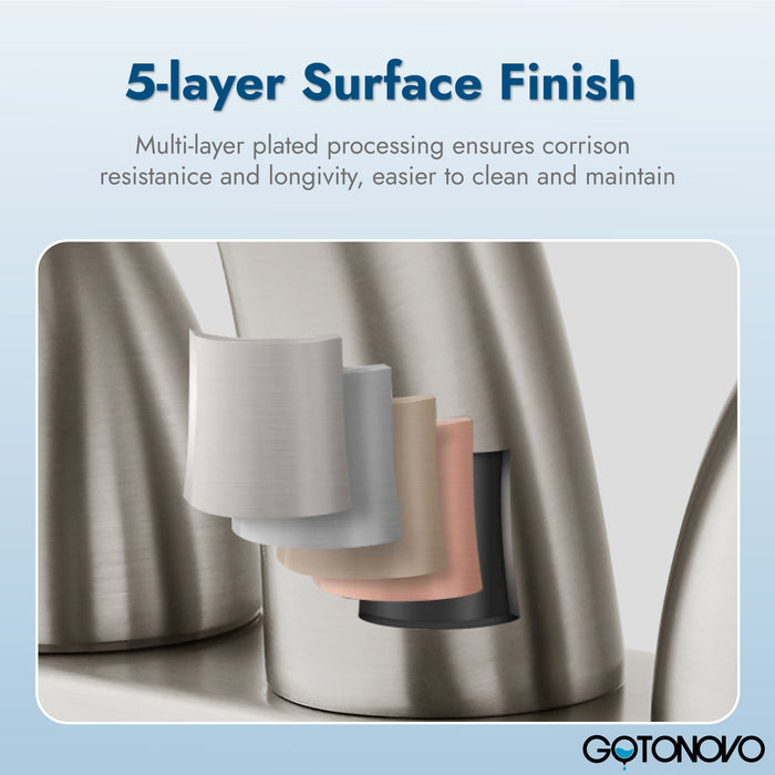 4'' Centerset Bathroom Lavatory Faucet Deck Mount 2 Handles Bathroom Sink Faucet Mixer Tap with Deck Plate Pop up Drain and Water Supply Hoses