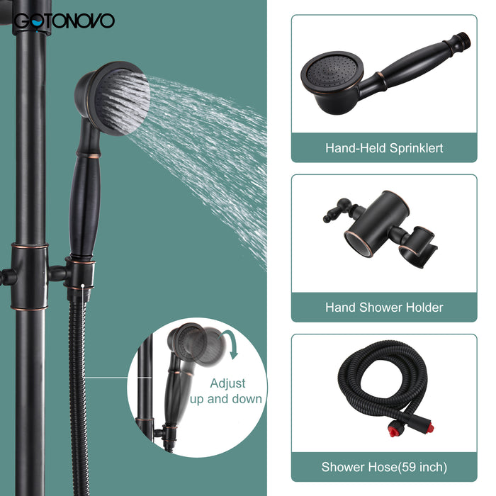 gotonovo Exposed Pipe Shower Kit 8” Rainfall Shower Head System Set One Handle with Hand Held Spray Bathroom Shower Faucet Adjustable Showerhead Bar
