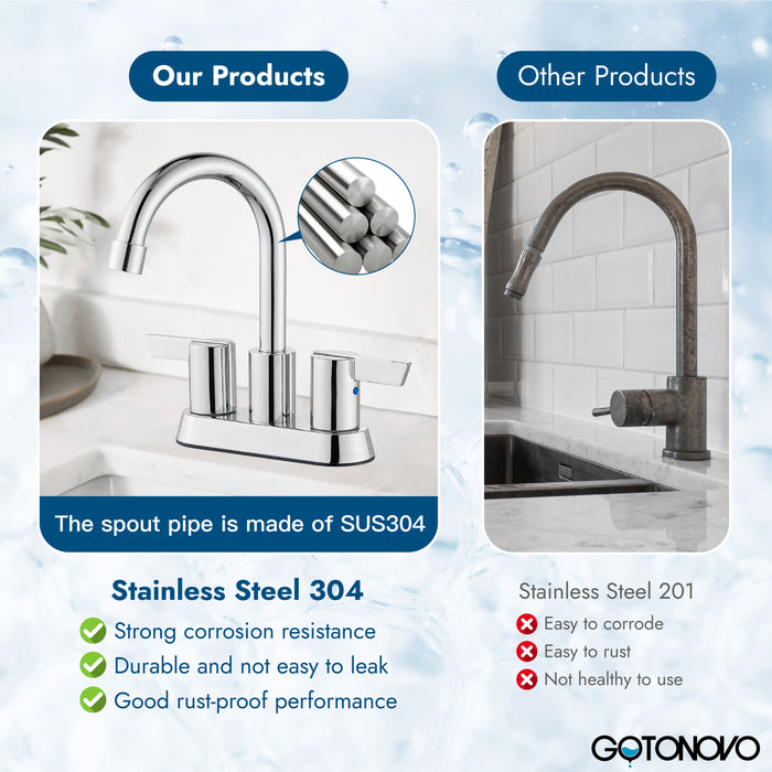 Bathroom Faucet 2 Handle Centerset Bathroom Sink Faucet 4 Inch Bathroom Faucets 360°Swivel Spout Deck Mounted Lavatory Vanity Faucet Mixer Tap with Pop Up Drain