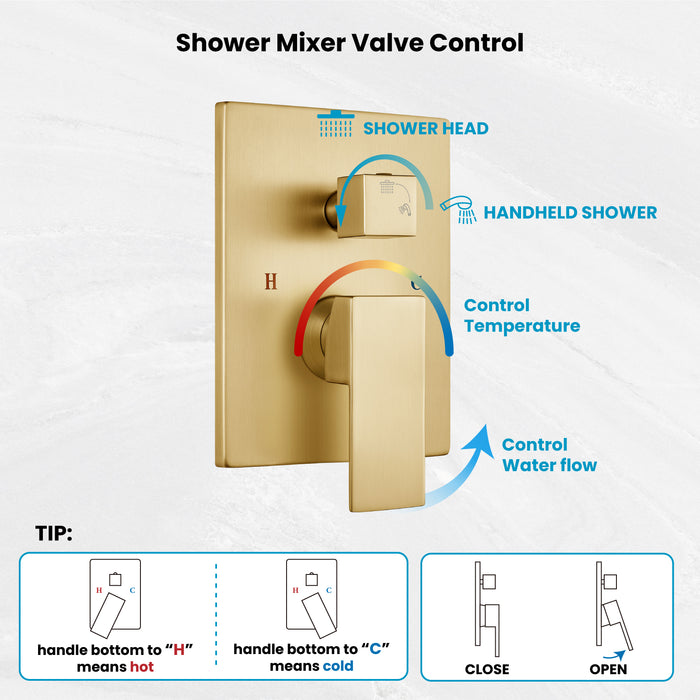 gotonovo Rain Shower System Ceiling Mount 12 Inch Shower Head with Handheld Spray Luxury High Pressure Shower Combo Set Rough-in Valve and Shower Trim Included Dual Function