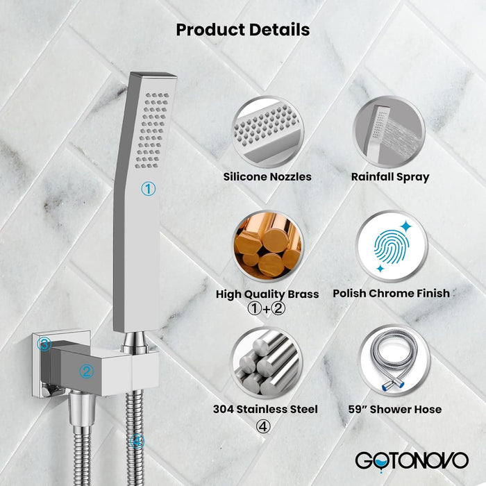 Gotonovo Brass L-Style Handheld Shower High Pressure Single Function Luxury Hand Shower