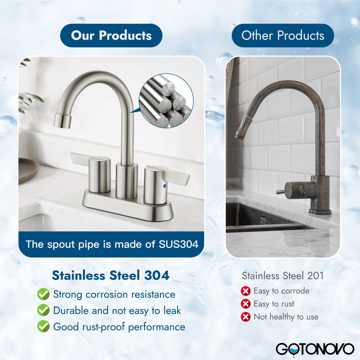 Bathroom Faucet 2 Handle Centerset Bathroom Sink Faucet 4 Inch Bathroom Faucets 360°Swivel Spout Deck Mounted Lavatory Vanity Faucet Mixer Tap with Pop Up Drain