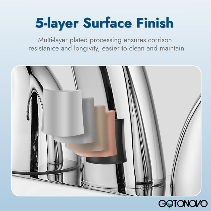 4'' Centerset Bathroom Lavatory Faucet Deck Mount 2 Handles Bathroom Sink Faucet Mixer Tap with Deck Plate Pop up Drain and Water Supply Hoses