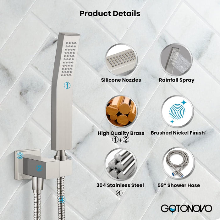 Gotonovo Brass L-Style Handheld Shower High Pressure Single Function Luxury Hand Shower
