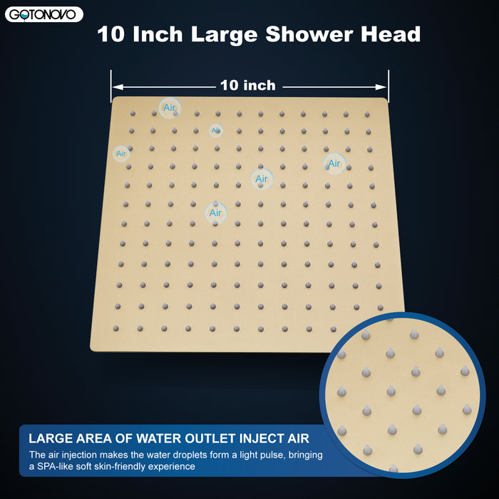 gotonovo Rainfall Shower Head 10 Inch Stainless Steel Square Rainfall  High Pressure Bath Rain Showerhead 1/16" Ultra Thin Waterfall Full Body Coverage with Silicone Nozzle