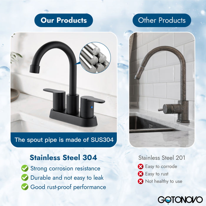 Bathroom Faucet 4 Inch Centerset Bathroom Sink Faucet, Double Handle Bathroom Faucets 360 Degree Swivel Spout Deck Mounted Lavatory Vanity Faucet Mixer Tap with Pop Up Drain