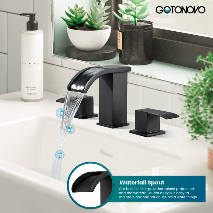 gotonovo Waterfall 8 inch Widespread Bathroom Faucet Set Bathroom Sink Faucet 3 Hole 2 Handle Vanity Lavatory Deck Mount with Pop Up Drain and Water Supply Lines