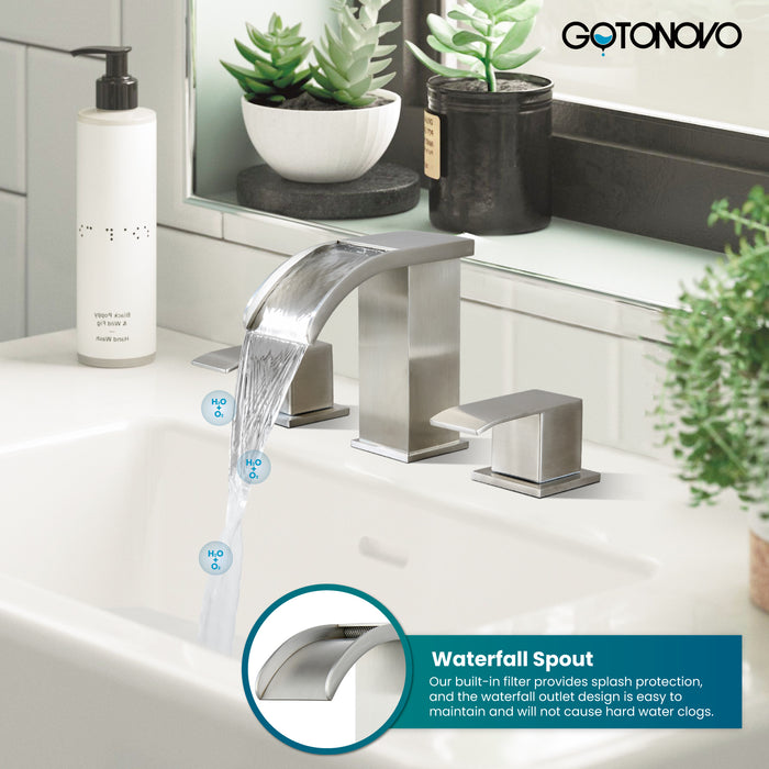 gotonovo Waterfall 8 inch Widespread Bathroom Faucet Set Bathroom Sink Faucet 3 Hole 2 Handle Vanity Lavatory Deck Mount with Pop Up Drain and Water Supply Lines