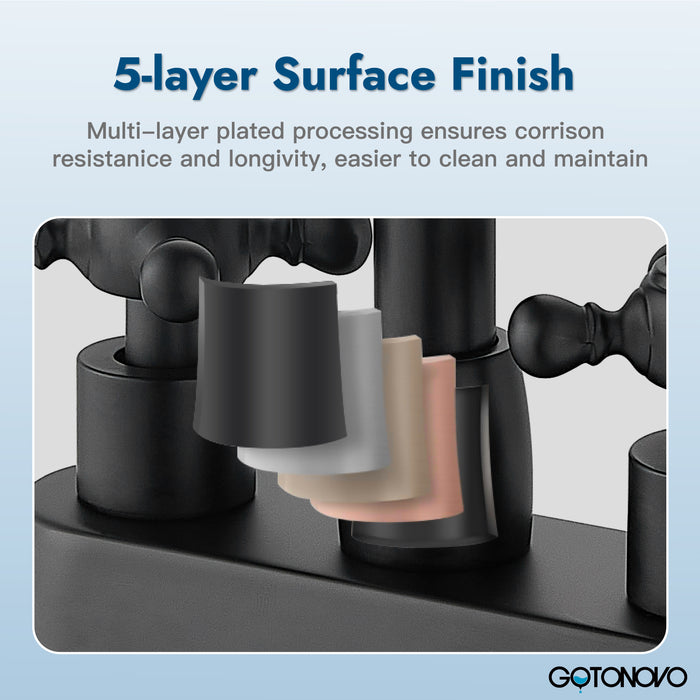 4 Inch centerset Bathroom Faucet Double Cross Handle Vanity Faucet 360° Swivel Spout Deck Mounted Mixer Tap with Pop up Drain Water Supply Hoses