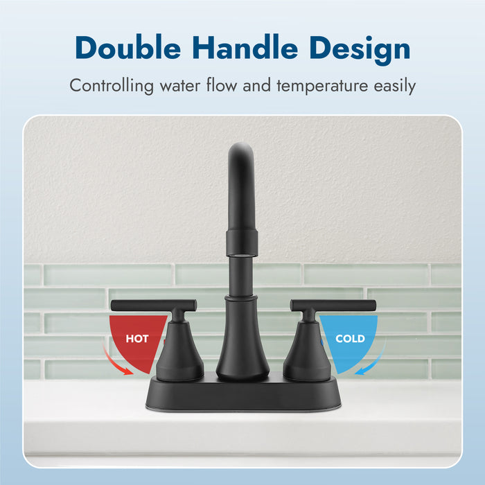 Bathroom Faucets 4 Inch Centerset Bathroom Sink Faucet Deck Mounted Swivel Spout Vanity Lavatory Faucet with Pop-Up Drain 2 Handle Utility Rv Sink Faucet