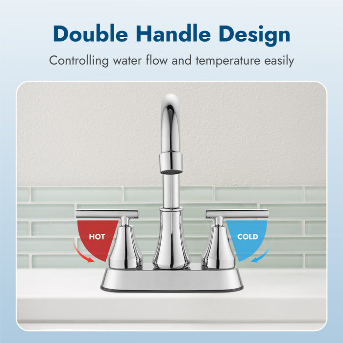 Bathroom Faucets 4 Inch Centerset Bathroom Sink Faucet Deck Mounted Swivel Spout Vanity Lavatory Faucet with Pop-Up Drain 2 Handle Utility Rv Sink Faucet