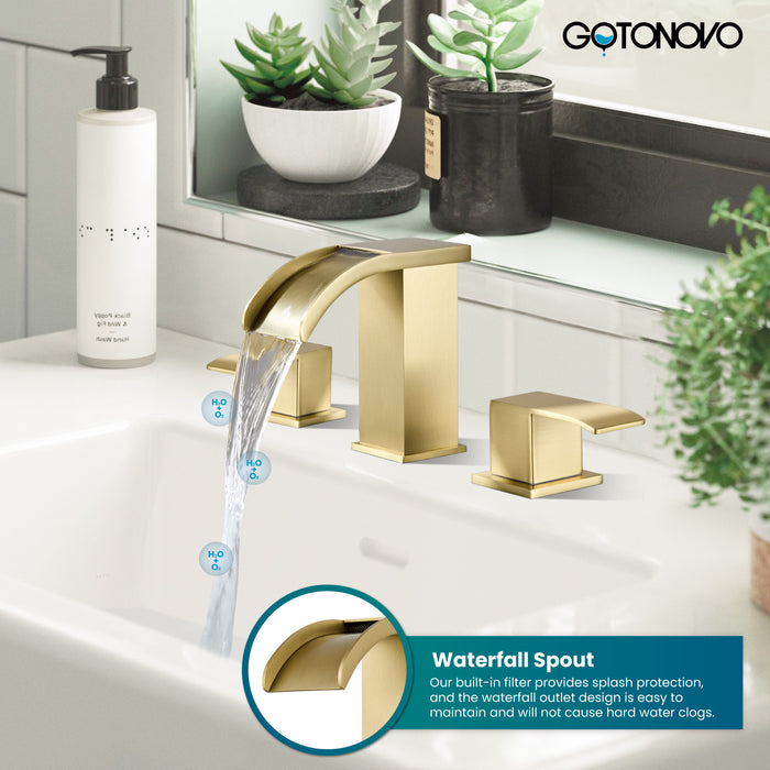 gotonovo Waterfall 8 inch Widespread Bathroom Faucet Set Bathroom Sink Faucet 3 Hole 2 Handle Vanity Lavatory Deck Mount with Pop Up Drain and Water Supply Lines