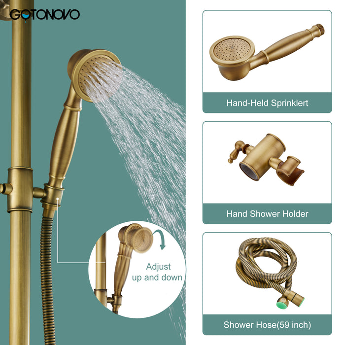 gotonovo Exposed Pipe Shower Kit 8” Rainfall Shower Head System Set One Handle with Hand Held Spray Bathroom Shower Faucet Adjustable Showerhead Bar