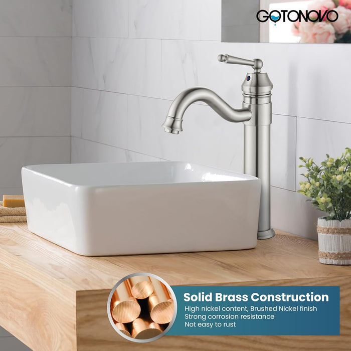 Brass Single Handle Bathroom Sink Faucet Brass Long Reach Bathroom Faucet Mixer Tap with Pop Up Drain Included Hot and Cold Water Hose