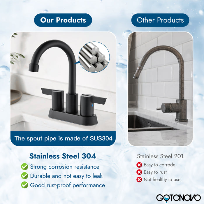 Bathroom Faucet 2 Handle Centerset Bathroom Sink Faucet 4 Inch Bathroom Faucets 360°Swivel Spout Deck Mounted Lavatory Vanity Faucet Mixer Tap with Pop Up Drain