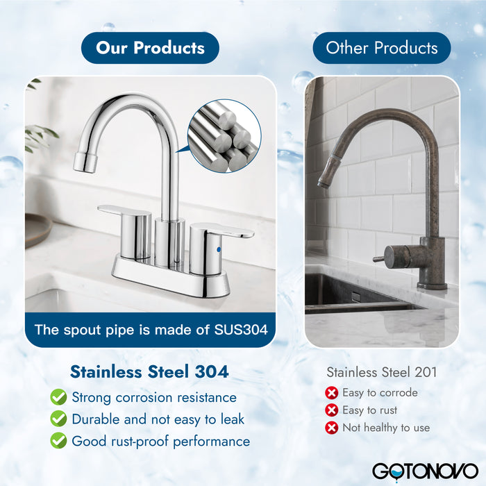 Bathroom Faucet 4 Inch Centerset Bathroom Sink Faucet, Double Handle Bathroom Faucets 360 Degree Swivel Spout Deck Mounted Lavatory Vanity Faucet Mixer Tap with Pop Up Drain