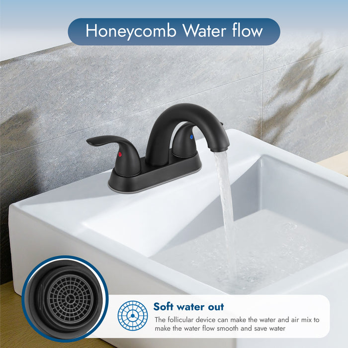 4'' Centerset Bathroom Lavatory Faucet Deck Mount 2 Handles Bathroom Sink Faucet Mixer Tap with Deck Plate Pop up Drain and Water Supply Hoses