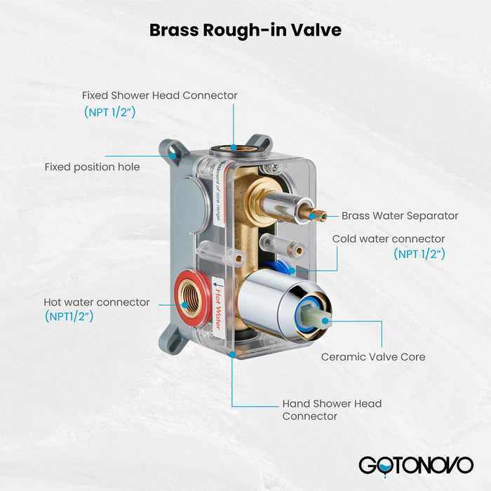 gotonovo Rain Shower System Ceiling Mount 12 Inch Shower Head with Handheld Spray Luxury High Pressure Shower Combo Set Rough-in Valve and Shower Trim Included Dual Function