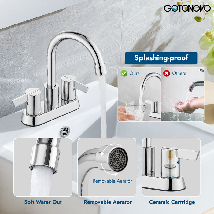 Bathroom Faucet 2 Handle Centerset Bathroom Sink Faucet 4 Inch Bathroom Faucets 360°Swivel Spout Deck Mounted Lavatory Vanity Faucet Mixer Tap with Pop Up Drain