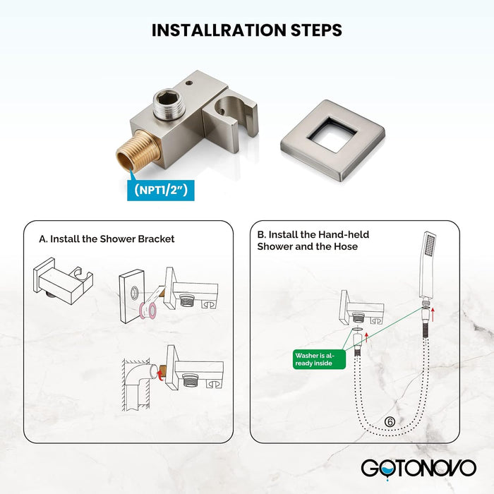 Gotonovo Brass L-Style Handheld Shower High Pressure Single Function Luxury Hand Shower