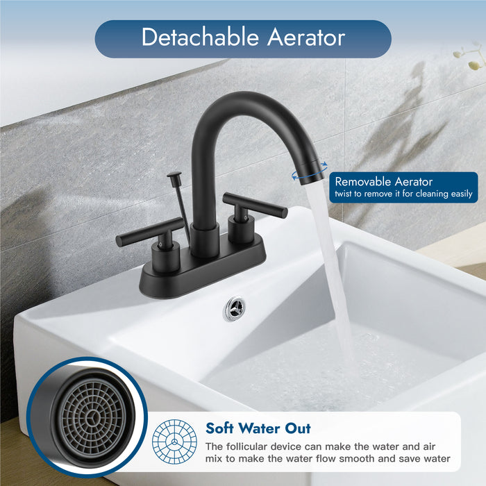 4 Inch Centerset Bathroom Faucets with Lift Rod Drain Stopper Bathroom Sink Faucet 3 Holes Dual Handle Vanity Faucet 360° Swivel Spout Lavatory RV Faucet Mixer Tap