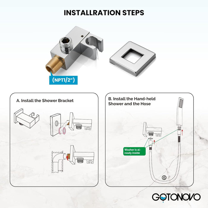 Gotonovo Brass L-Style Handheld Shower High Pressure Single Function Luxury Hand Shower