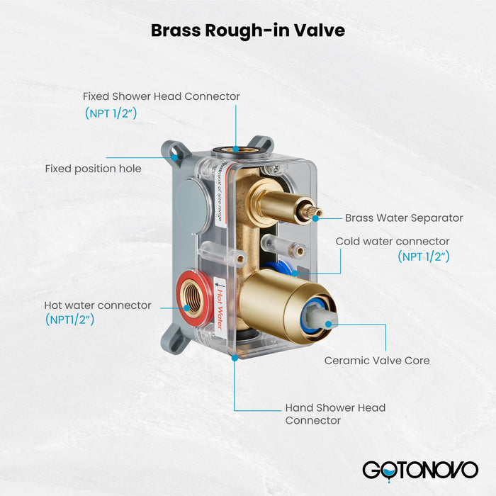 gotonovo Rain Shower System Ceiling Mount 12 Inch Shower Head with Handheld Spray Luxury High Pressure Shower Combo Set Rough-in Valve and Shower Trim Included Dual Function