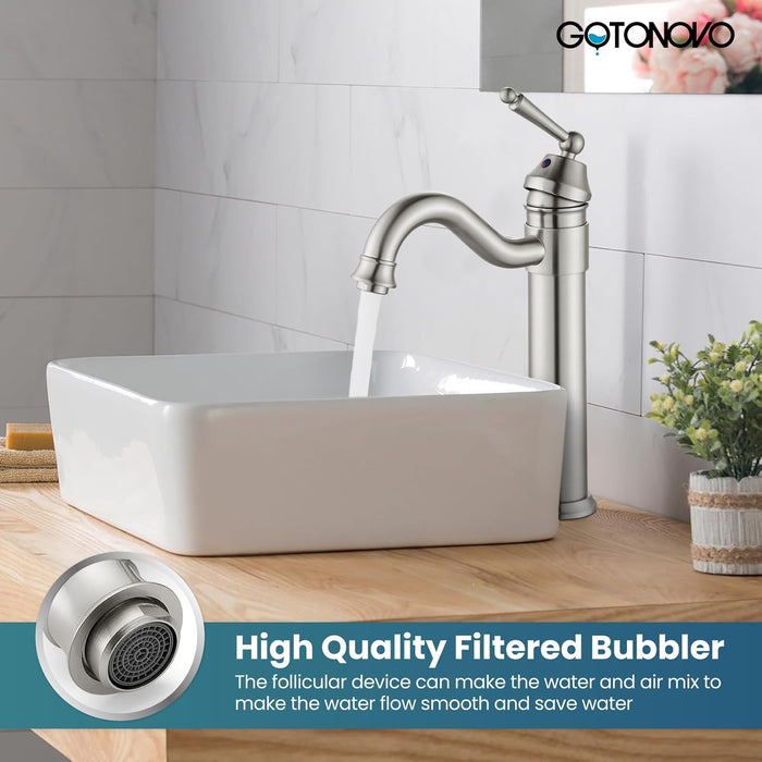 Brass Single Handle Bathroom Sink Faucet Brass Long Reach Bathroom Faucet Mixer Tap with Pop Up Drain Included Hot and Cold Water Hose