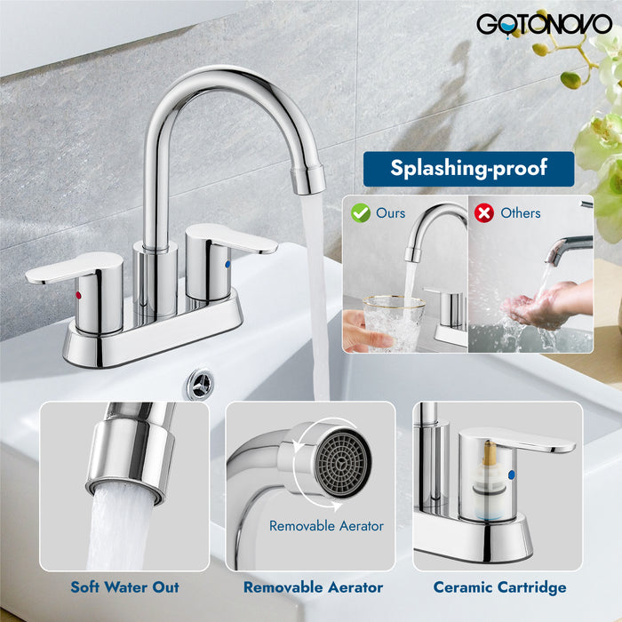 Bathroom Faucet 4 Inch Centerset Bathroom Sink Faucet, Double Handle Bathroom Faucets 360 Degree Swivel Spout Deck Mounted Lavatory Vanity Faucet Mixer Tap with Pop Up Drain