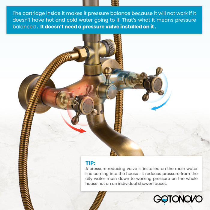 gotonovo Bathroom Classic Exposed Shower Faucet Wall Mount Shower System 8 Inch Luxurious Rainfall Shower Head Set with Tub Spout and Handheld Spray Double Cross Handles