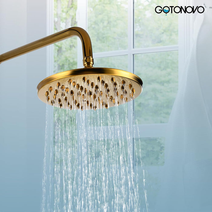 Gotonovo 8-inch Rainfall Round Shower Head Iron Nozzle High Pressure High Flow Adjustable Swivel Ball Metal Replacement For Bathroom Shower Heads